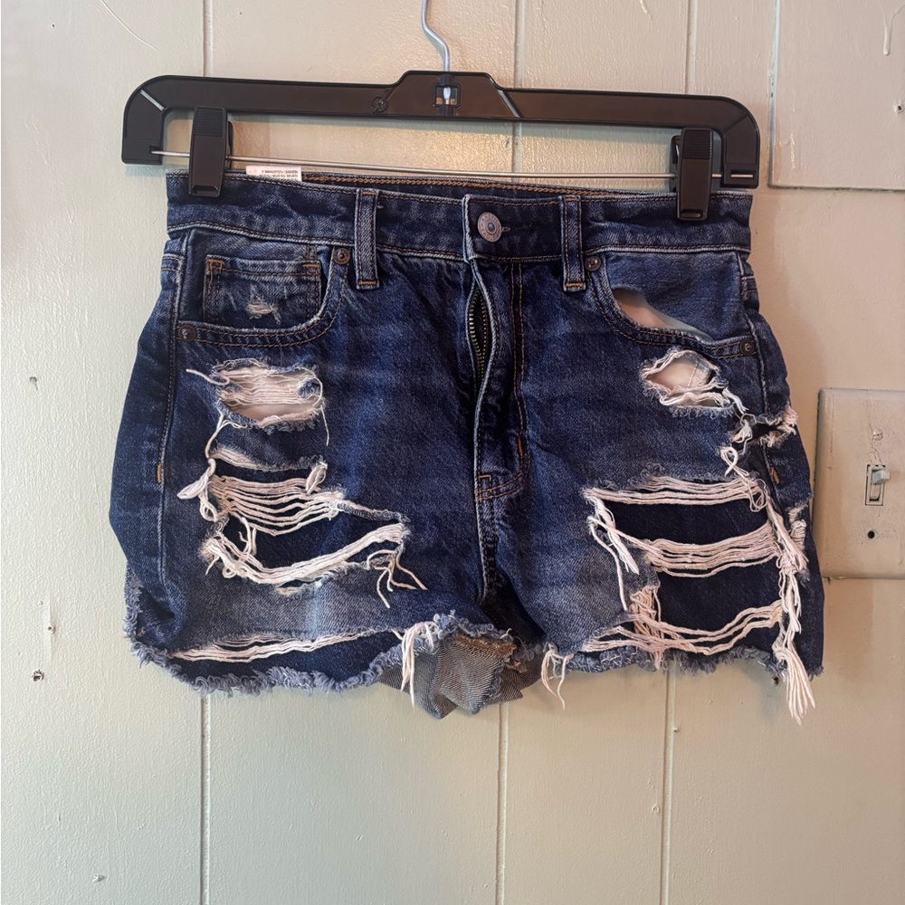 American Eagle Outfitters Dark Blue Ripped Jean Shorts